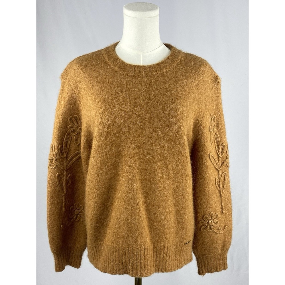 Elie Tahariโ Sweater M Mohair Wool Alpaca Floral Sleeve Crewneck Cottagecore